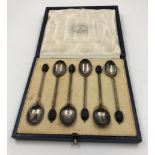 A set of 6 silver coffee spoons in original MAPPIN & WEBB case with coffee bean stems 38.1g