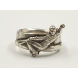 WW2 United States Navy P.T Boat Crew Solid Silver RING. Depicts a cowboy riding a torpedo.