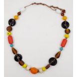 A Multi-Coloured Trade Beaded Necklace. 66cm