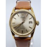 Vintage Rolex Oysterdate Precision Gents WATCH. Round face and genuine brown leather strap. 32mm