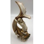 ART DECO Ceramic Figurine of a MERMAID and DRAGONFISH 24cms tall