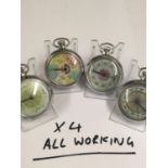 Vintage gaming Horse Racing POCKET WATCHES. X4 all working, when wound the mechanical arm spins