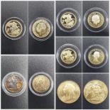 Collection of 5 x Gold plate on brass SOVEREIGNS.