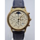 jaeger-lecoultre Chronometer WATCH. with gold face and Black leather strap. 32mm case .