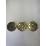 3 x WWII half crowns, consecutive years. 1940, 1941 and 1942. Very fine condition. Extremely bold