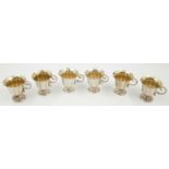 6 Vintage Miniature Silver Punch Cups. Gilded inlay, ribbed design - Gorgeous. 4cm tall. 85g Total