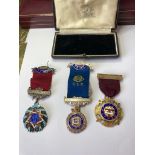 Vintage selection of Silver MASONIC MEDALS and ribbons. Oak Leaf Lodge having original