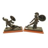 A pair of vintage brass statues depicting 'Achilles and Hector'. 29 x 29cm
