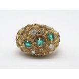 An 18ct Gold, Three Stone Emerald and Three Stone Diamond Ladies Dress Ring. Size O. 14.55g