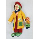 A Pair of Vintage German Clown Dolls, In need of some restoration work. Big Clown - 45cm. Small