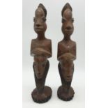 A pair of Early African Wood Carved Maternity Figures from the LEGA Tribe (CONGO), 31cm tall approx