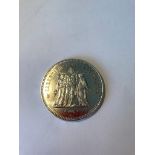 Silver French 50 Franc large COIN. 1975 Extra Fine. Bold Definition to both side and edge. 30g.