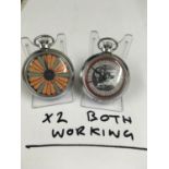 Vintage gaming Horse Racing POCKET WATCHES. X2 both working, when wound the mechanical arm spins