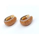 Pair of 18ct Yellow Gold EARRINGS with Diamonds and Hessonite. 17.3g