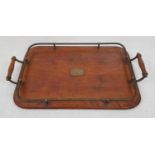 A Vintage, possibly Antique Wood Serving Tray. Comes with metal surround plate guard and wood