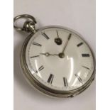 Antique Silver Verge Fusee POCKET WATCH with diamond end stone (Brighton). A/F, good balance.