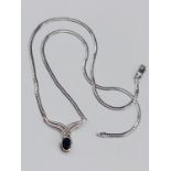 Sapphire diamond necklace. Approx. 44cm. 7.15g.