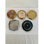 Selection of 5 x Mirrored 1950/60's Vintage Compacts to include enamelled, Mother of Pearl, Gold