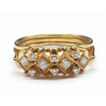 14ct yellow gold diamond set ring - size M1/2. Weighs 3.4g.