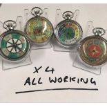 Vintage gaming Horse Racing POCKET WATCHES: all x4 working. When wound the mechanical arm spins