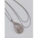 9K diamond pendant and chain. Approx 44cm. 2.55g