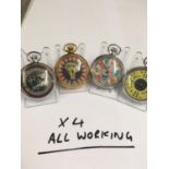 Vintage gaming Horse Racing POCKET WATCHES. X4 all working, when wound the mechanical arm spins