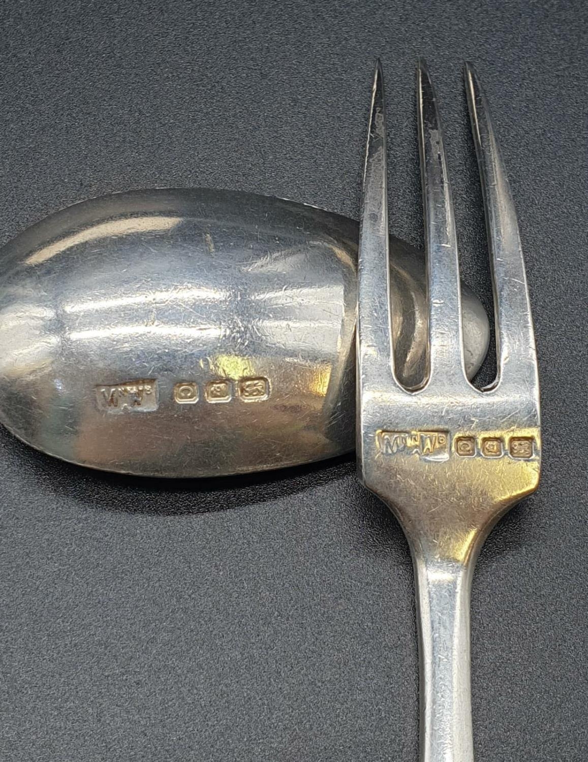 Mappin & Webb 1938 silver spoon and fork set. Length 15cm. Total weight 78 grams - Bild 4 aus 5