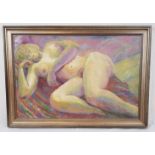 An intriguing still-life painting of a nude woman at rest. Signed by the artist A.Coghill. In