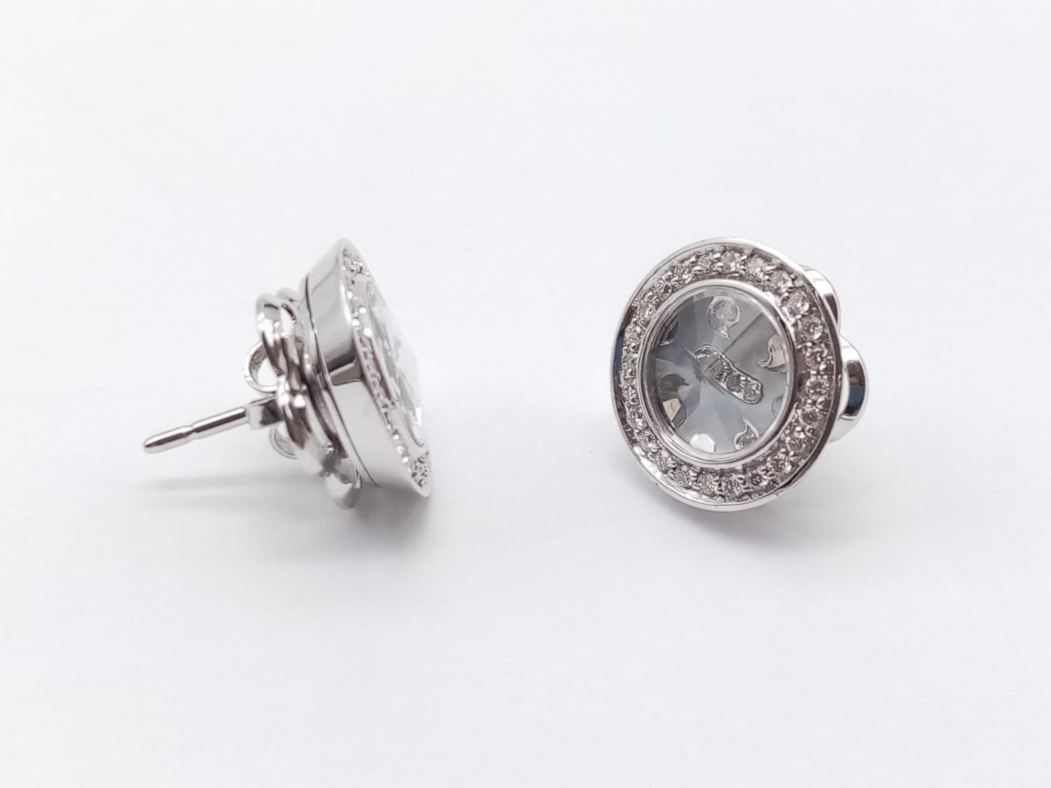 A PAIR OF 18CT WHITE GOLD AND DIAMOND EARRINGS ITALIAN DESIGN. 8.4gms - Image 2 of 8