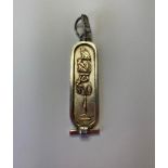 Vintage silver Egyptian Cartouche pendant with gold hieroglyphics. Drop 5.5cm approx.