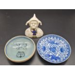 3 Eclectic Pieces of small Ceramic. Including a 1953 Seviers miniature Commonwealth dish. Jester -