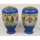 A Pair of Hand-Painted Kinjo China Nippon Vases. Alternating panels of floral and river scenes. Dark