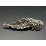 Victorian silver macasite leaf brooch, weight 6g and 5.5cm wide