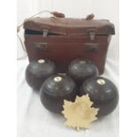 A Vintage set of 4 Crown Green Bowling Woods. Comes with original case.