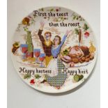 Retro Poole 'First the Toast' Ceramic Plate with tapestry looking design. Good condition for age.