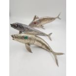 3 Vintage, possibly Antique Spanish Silver Articulated Fish. Produced by master Spanish