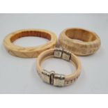 3 Antique African Ivory Bangles. Inner diameters of 9, 7 and 6cm.