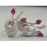 A PAIR OF 18CT WHITE GOLD EARRINGS WITH RUBY AND DIAMONDS. 11.5gms