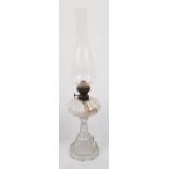 A Vintage Glass Oil Lamp, marked CRISTAL at its Apex. 48cm high