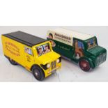 2 Vintage Biscuit Tin Vans. Morrisons and Marks and Spencer. 32cm