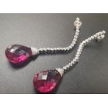 a pair of 18ct white gold earrings with diamonds and a 6.5cm DROP TO NICELY CUT PINK TOURMALINE