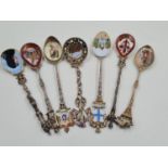 Seven Vintage Enamel Decorative Spoons. All with Ornate stems and handles. Good condition. 13cm