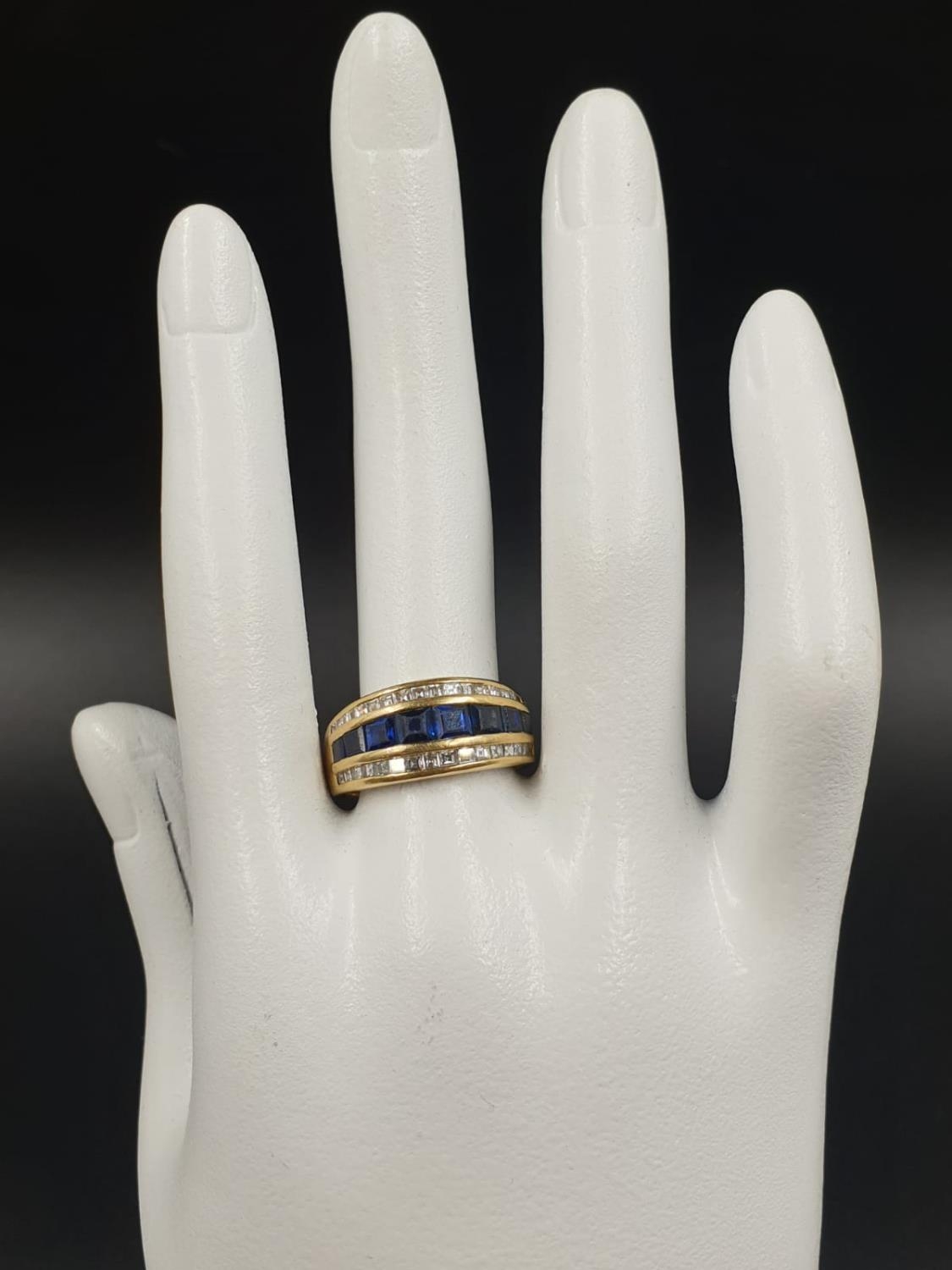 AN 18CT GOLD RING WITH CHANNEL SET DIAMONDS AND SAPHIRES 7.4gms SIZE N - Image 7 of 7