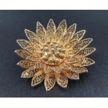 Portuguese antique filigree silver floral brooch, weight 6.13g