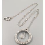 Art deco platinum diamond and pearl necklace, the centre diamond is Briolette cut pearl shaped