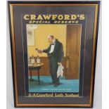 A VINTAGE POSTER ADVERTISING "CRAWFORDS SPECIAL RESERVE" IN A FRAME. 64 X 49cms