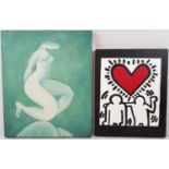 Oil on Canvas. A Nude (signed LEON) and Heart (KEITH HARING style)