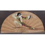 a large silk hand painted fan in a gilded frame. 81 x 53cms