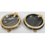 A Pair of Vintage Marble Ashtrays. Black marble with gilded decoration, including leaf cigarette
