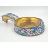 An Antique Russian Silver Gilt and Enamel Kovsh. Enamelled with floral garlands against cream and